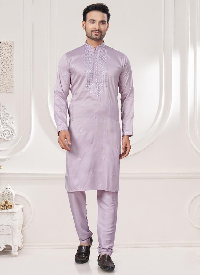 Pure Silk Pink Traditional Wear Embroidery Work Readymade Kurta Pajama